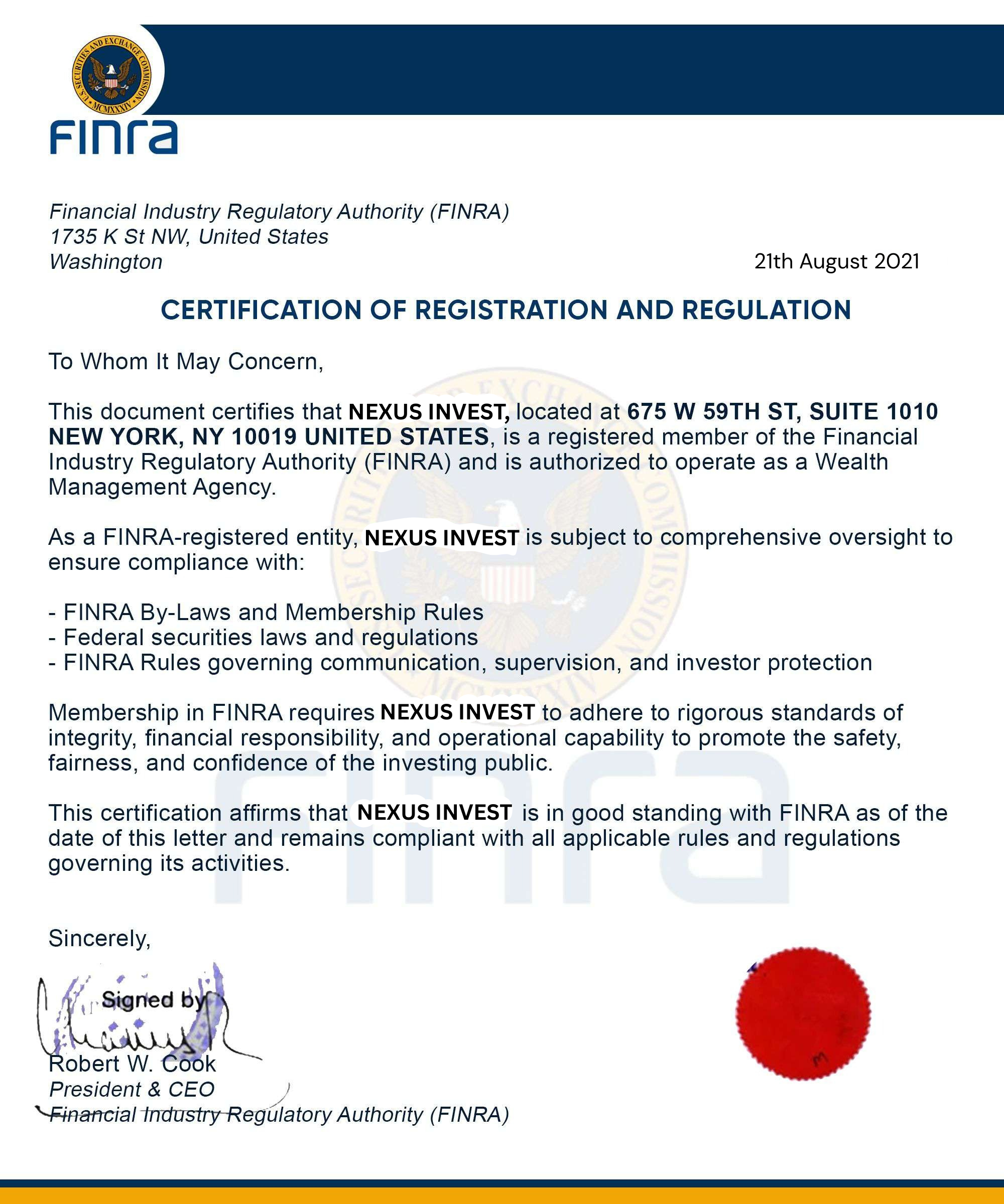 FINRA Certificate
